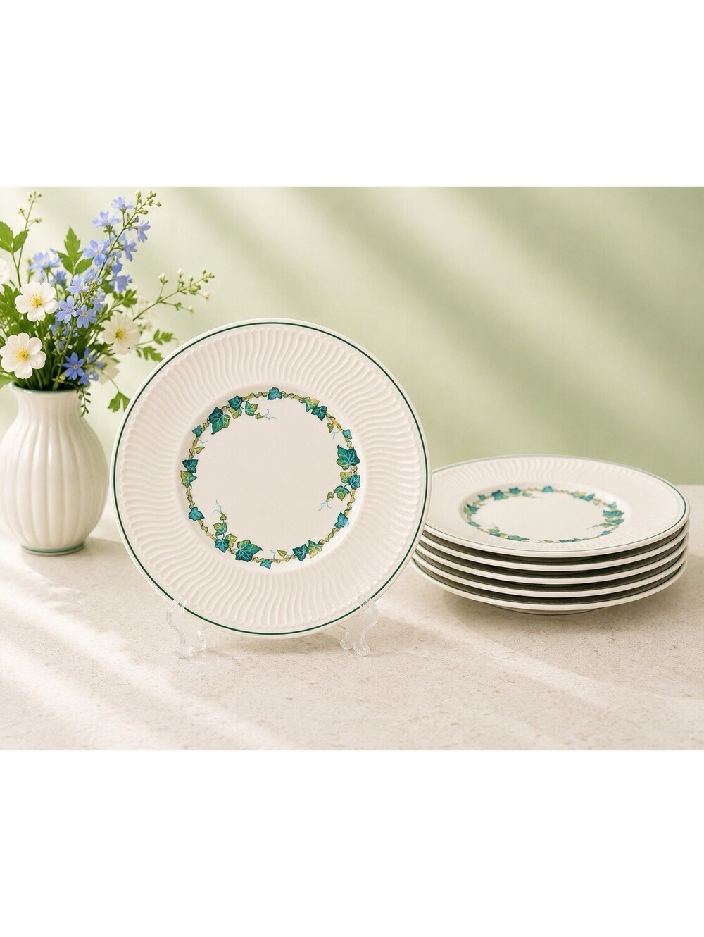 Villeroy & Boch 1990s 6 Bread Butter Plates Green Park Ivy Porcelain, 6.75”